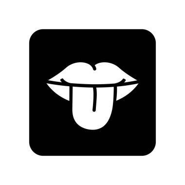 Dil ikonu tasarımı, dil vektör çizimi, tat alma duyusu, siyah daire düz simgesi