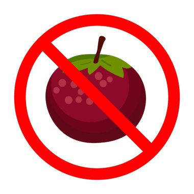 Mangosteen meyve ikonlu yasak tabela, mangosteen yasak işareti, mangosteen yasak işareti, mangosteen işareti yeme