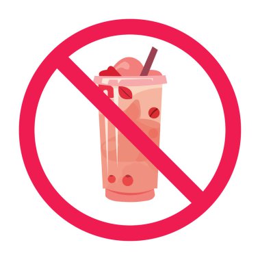 Tatlı içecek ikonlu yasak tabela, tatlı içeceğe izin yok işaret yok, içki yasak, içki yasak, düz vektör illüstrasyonu yasak.