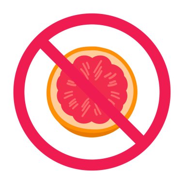 Kırmızı kan portakalı meyve ikonlu yasak tabela, greyfurta izin yok, greyfurt yasaklama sembolü, greyfurt yeme