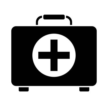 İlk yardım kutusu ikonu vektörü, siyah ve beyaz, ilk yardım klip sanatı, ilk yardım çantası klipsi sanatı, ilk yardım çantası silueti, medikal klip sanatı.