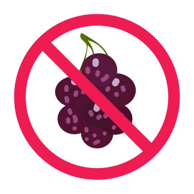 Üzüm ikonlu yasak tabela, üzüm yok işaret, üzüm yasağı işareti, üzüm sembolü yemeyin.