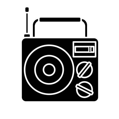 Retro radyo ikonu vektör illüstrasyonu, siyah-beyaz, radyo klipsi sanatı, klipsli sanat radyosu, antika radyo silueti