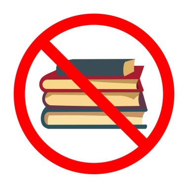Yasak kitap işareti, yasaklı ikon vektör illüstrasyonu, okuma izni yok, kitap yasaklama işareti, bilgi yükleme illüstrasyonu, başka bir kitap okumana gerek yok, çok fazla okumak zorunda değilsin.