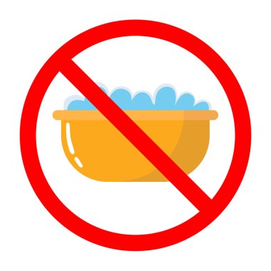 Küvet ikonlu yasak tabela, çamaşır küveti işareti, işaret, çamaşır küveti yasağı işareti, çamaşır küveti sembolü kullanmayın.