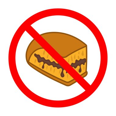 Tatlı ikonlu yasak tabela, tatlı madde işareti yok, şekerli yiyecek yasaklama işareti, tatlı sembolü yemeyin.