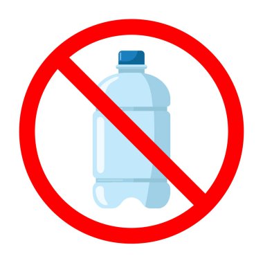 Su şişesi ikonlu yasak tabela, içki sembolü yok, çöp tabelası yok, plastik şişe yasaklama tabelası, beyaz arka planda izole edilmiş.