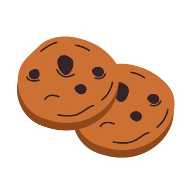 Çikolata parçacıklı kurabiye vektörü, kurabiye klipsleme sanatı, klipsli sanat kurabiyeleri, klipsli çikolata parçalı kurabiyeler, düz tasarım vektör çizimi, beyaz arka planda izole edilmiş.