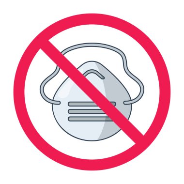 Yüz maskesi simgesi olan yasak tabela, yüz maskesi işareti yok, tıbbi maske yasaklama işareti, tıbbi koruyucu maske sembolü yok.