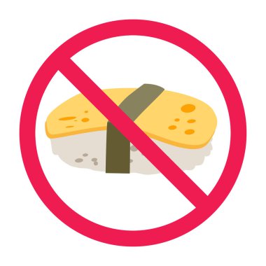 Suşi ikonu yasak, suşi yasak, işaret dili yasak, suşi yasak, nigiri yemeyin.