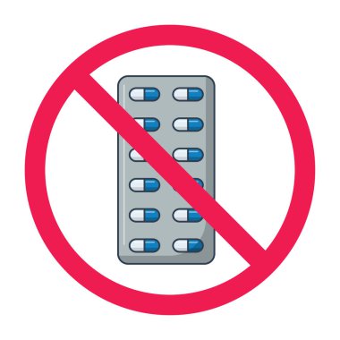 İlaç ikonu yasak işareti, ilaç işareti yok, ilaç yasağı sembolü, ilaç işareti almayın, beyaz arka planda izole edilmiş.