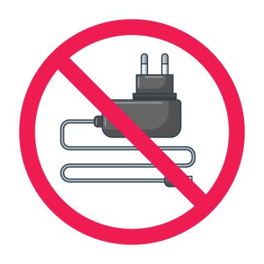 Cep telefonu şarj ikonlu yasak tabela, telefon şarj cihazına izin yok, imza, telefon şarj yasağı sembolü, beyaz arka planda izole edilmiş.