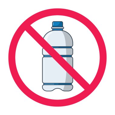 Su şişesi ikonlu yasak tabela, içki yasak işareti, maden suyu yasaklama sembolü, içki içilmez işareti, beyaz arka planda izole edilmiş.