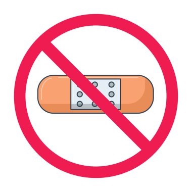 Sargı bezi ikonlu yasak işaret, yapışkan elastik bandaj yok. İmza, bandaj yasağı işareti, yapışkan elastik bandaj sembolü kullanmayın.