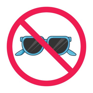 Güneş gözlüğü ikonlu yasak tabela, gözlüksüz işaret, gözlüklü yasaklama işareti, gözlük sembolü kullanmayın