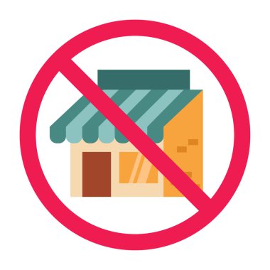 Market simgesiyle yasak tabela, market marketi işaretine izin yok, mağaza binası yasaklama tabelası, süpermarket veya minimarket yasak tabelası