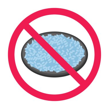 Buharda pişirilmiş mavi pirinç ikonu, mavi pirinç yasak işareti, mavi pirinç yasak işareti, mavi gıda sembolü yemeyin.