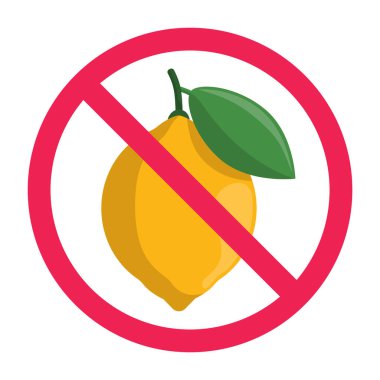 Limon meyve ikonlu yasak tabela, limon işaretine izin yok, limon meyve yasağı sembolü, limon yeme.