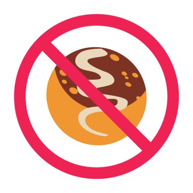 Takoyaki ikonlu yasak tabela, takoyaki yasak, işaret dili yasak, Japon ahtapotu yasaklama işareti, takoyaki yemeyin.