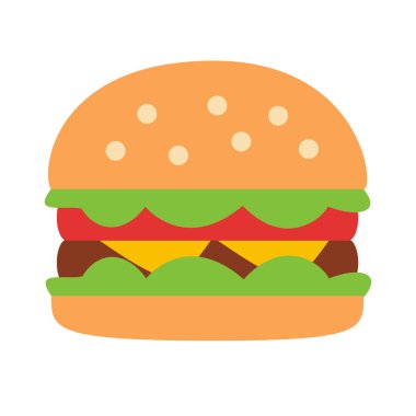 Hamburger karikatür vektör ikonu düz illüstrasyon, hamburger klipsli sanat, burger klipsli sanat, çizburger vektör sanatı
