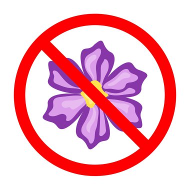 Mor çiçek ikonlu yasak işaret, mor çiçek işareti yok, mor çiçek yasağı sembolü