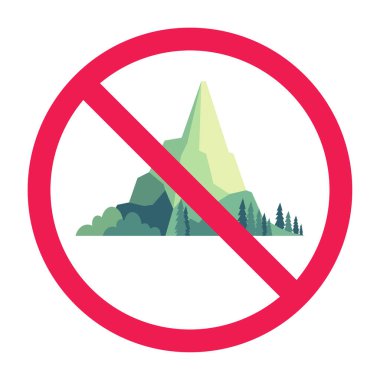 Dağ yasaklı işareti, dağ yasaklı bölge, dağ yasaklı sembol, yürüyüş alanı yok, dağ tırmanışına izin yok.