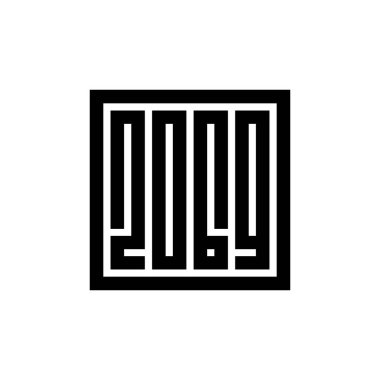2069 mutlu yeni yıl sembolü, geometrik stil logo metin vektörü, beyaz zemin üzerinde siyah, 2069 logo, 2069 metin