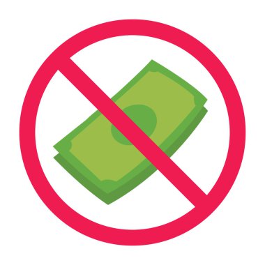 Nakite izin yok, imza, yasak kağıt para işareti, banknot kabul edilmedi imza, nakit para ikon vektör, kağıt para yasaklı sembol