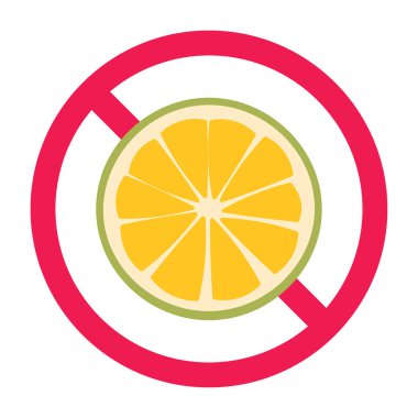 Turunçgil yok, portakal dilimi yasak işareti, turunçgil yasağı sembolü, turuncu işaretli kırmızı çizgili turuncu yemeyin.