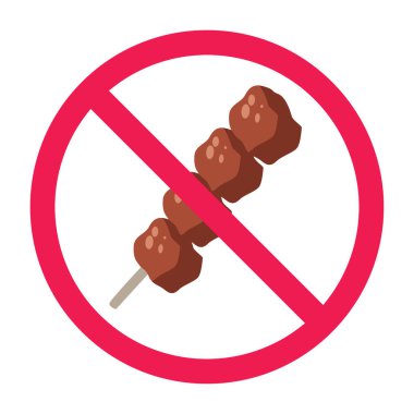 Satay işareti yok, satay işareti yasak satay sembolü yasak vektör, şiş et yasak işaret, çubukta ızgara et yasak.