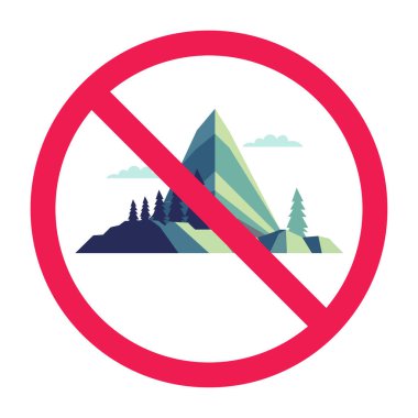 Dağ işareti yok, dağ girişi yasak işareti, dağ yasağı sembolü, kırmızı çizgili çember sembollü dağ.