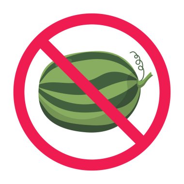 Karpuz işareti yok, yasak karpuz ikonu, karpuz yasaklama sembolü, karpuz işaretini yeme, kırmızı haçlı karpuz sembolü, karpuz alerjisi uyarı sembolü.