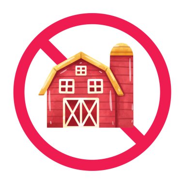 Ahır işareti yok, yasak ahır işareti, yasaklı çiftlik binası sembolü, çiftlik evi kısıtlama sembolü, kırmızı çizgili ahır.