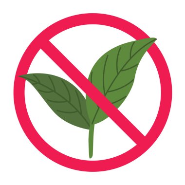 Yaprak işareti yok, yasak yaprak sembolü, kırmızı çizgili çember, yeşil yaprağa izin yok, yaprak kısıtlama uyarı simgesi