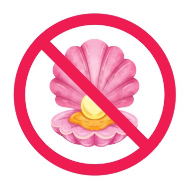 Deniz kabuğu işareti yok, deniz kabuğu tabelası, kırmızı çapraz daire sembollü deniz kabuğu plajdan deniz kabuğu alma, asla deniz kabuğu alma.