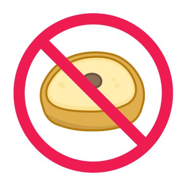 Atıştırma işareti yok, abur cubur uyarısı yemeyin, kırmızı işaretli geleneksel pasta, yasak abur cubur işareti, pasta simgesi yok