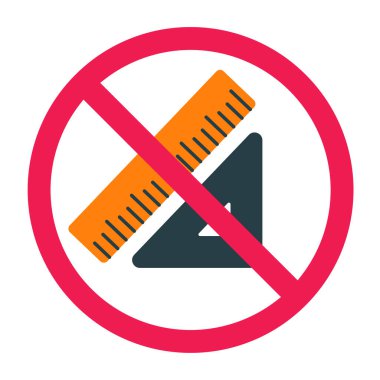 Cetvel işareti yok, yasaklanmış ölçüm aracı sembolü, yasaklanmış cetvel işareti, kısıtlı cetvel kullanım işareti, cetvel uyarısı kullanmayın