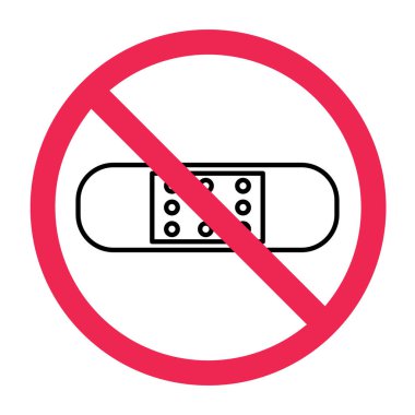 Sargı bezi yok, bandaj tabelası yok, alçı yapıştırmak yasak sembol, tıbbi bandaj ikona izin yok, yara sargısı sembolü yok.