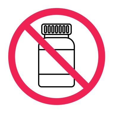 İlaç işareti yok, yasak ilaç işareti, yasak ilaç ikonu kırmızı haç sembollü ilaç şişesi, yasak ilaç sembolü.