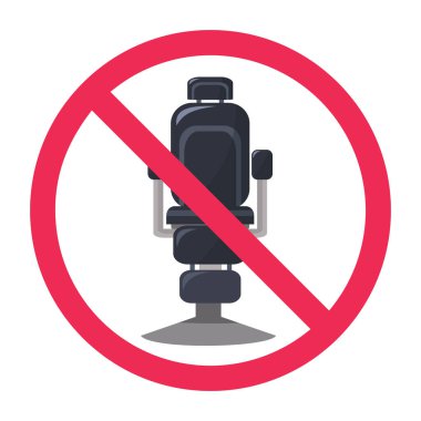 Berber sandalyesi tabelası yok, berber koltuğu tabelası yok, kırmızı çarpı işaretli berber koltuğu, yasaklı kuaför sandalyesi ikonu.