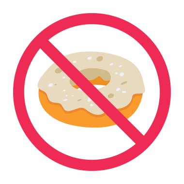 Çörek yok, çörek tabelası yasak simge, tatlı yemek tabelası yok, kırmızı haçlı beyaz çörek.