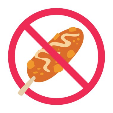 Ne mısırlı sosis işareti, ne mısırlı sosis, ne Kore sosisi yasaklanmış sembol, ne Kore sokak yemeği ikonu, ne kızartılmış abur cubur sembolü, Kore sosisli sandviç yasaklama tabelası.