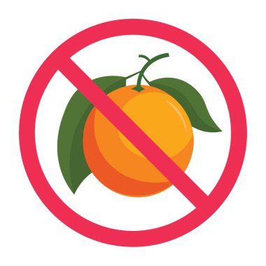 Turuncu meyve işareti yok, yasak turuncu meyve sembolü, düz vektör çizimi