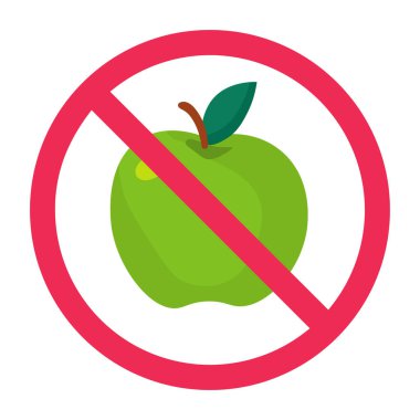 Yeşil elma işareti yok, yasak elma meyvesi ikonu, yasaklı meyve vektör çizimi tasarımı
