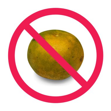 Turuncu tabela yok, yiyecek alerjisi uyarısı veya diyet kısıtlaması için yasak portakal meyvesi sembolü.