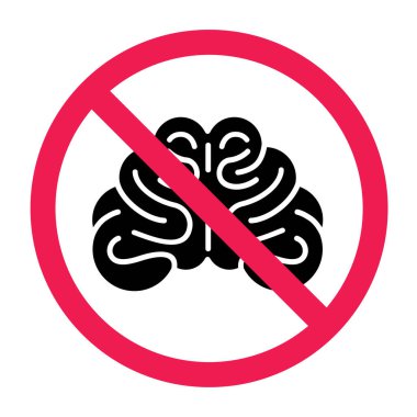 İçki yasağı işareti olan beyin simgesi, sinir sistemi yasaklanmış klipsli sanat vektörü illüstrasyonu