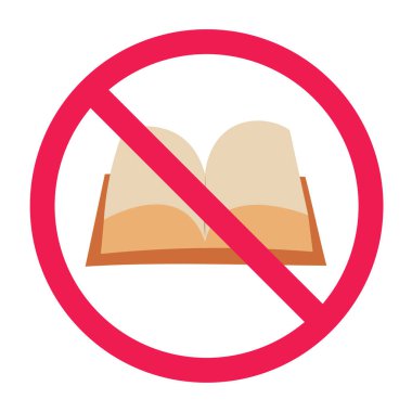 Kitap işareti yok, açık kitap işareti yok, sembol okuma, düz tasarım vektör illüstrasyonu