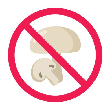 Beyaz mantar işareti vektörü yok, gıda alerjisi uyarısı veya diyet kısıtlaması ikonu için yasak mantar sembolü yok