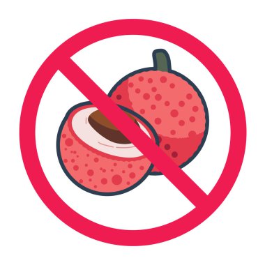 Liçi işareti yok, liçi sembolü yasak, litchi meyvesi yemeyin, düz vektör çizimi