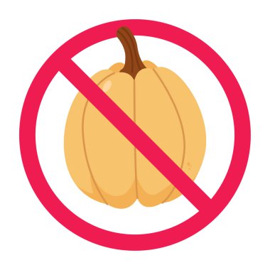 Kabak işareti yok, balkabağı meyvesi tabelası yasak, kabak sembolü yemeyin, düz vektör çizimi